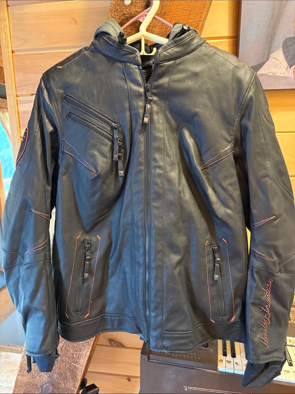 Harley-Davidson Black Jacket with Orange Stitching